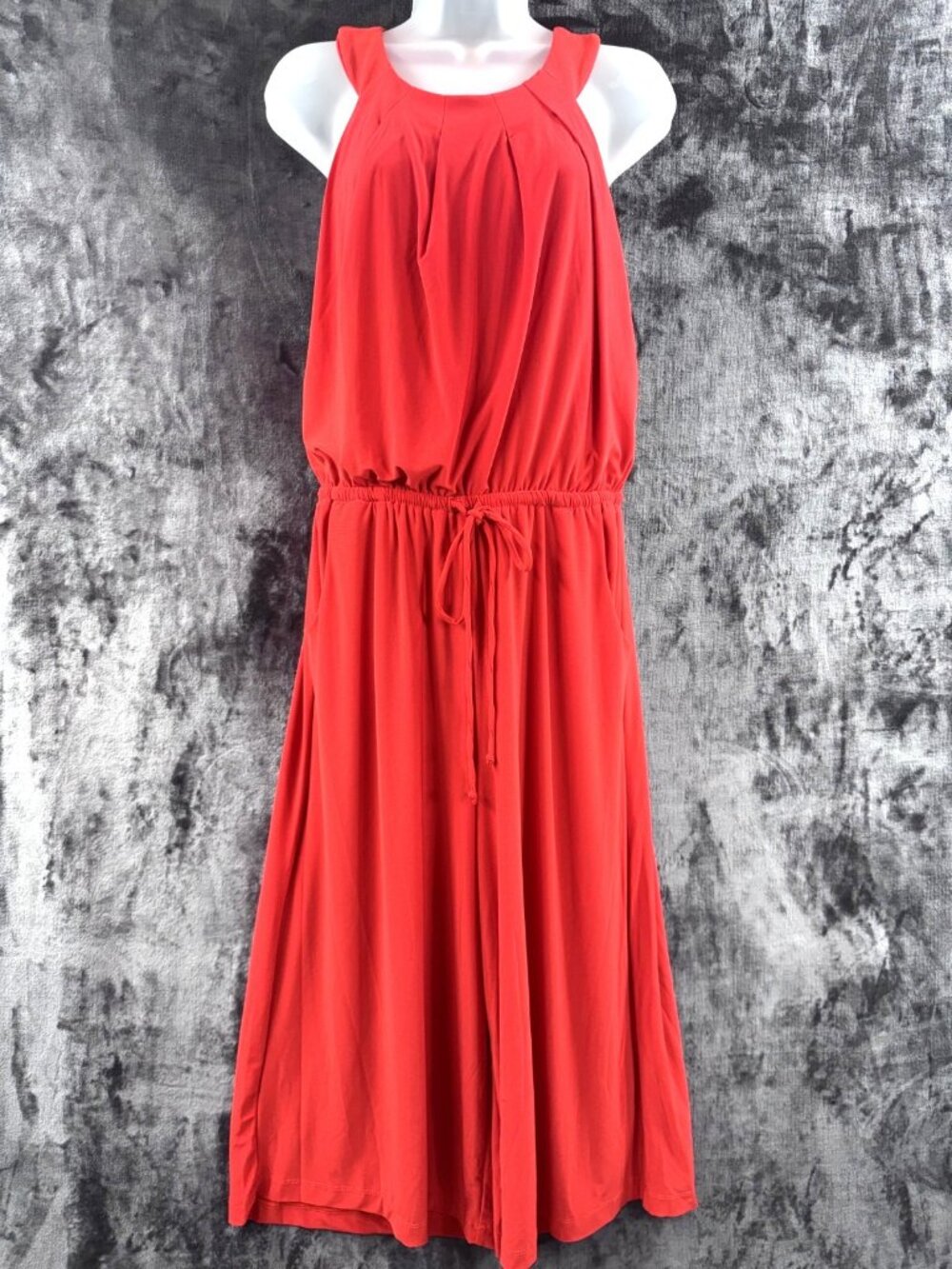 Women's sz S Red Wide Leg Culotte Style Sleeveless Jumpsuit w/ Stretch Pockets